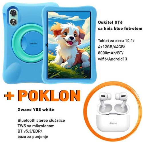 Oukitel OT6 tablet sa kids blue futrolom 10.1/4+12GB/64GB/8000mAh/Android.13+ poklon tws slusalice Cene
