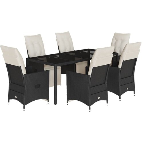  7-dijelni vrtni blagovaonski set s jastucima crni od poliratana Crna 190 x 90 x 75 cm Slike