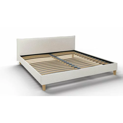 Ropez Kremno bela oblazinjena zakonska postelja z letvenim dnom 200x200 cm Tina – Ropez