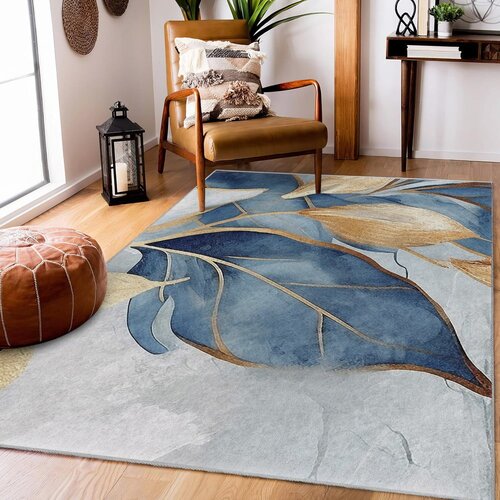 Mila Home modra/zlata pralna preproga 120x180 cm golden leaves &amp;ndash; Slike