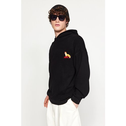 Trendyol Limited Edition Mens Black Oversize/Wide-Fit Hoodie with Animal Embroidered Sweatshirt. Slike