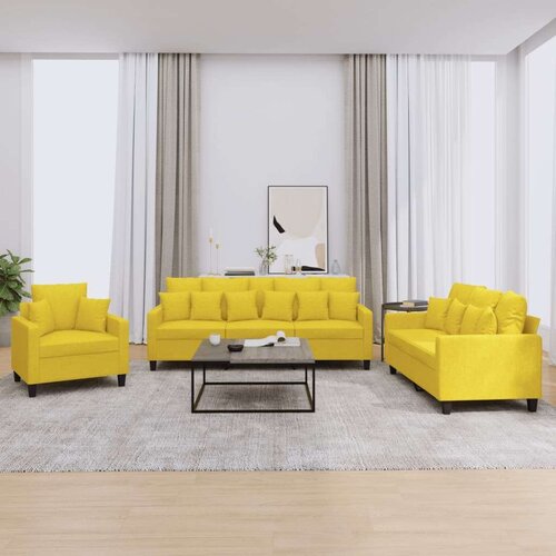  3-dijelni set sofa s jastucima svjetložuti od tkanine Cijene