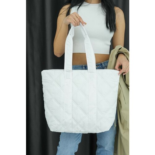 Madamra White Women's Quilted Pattern Puffy Bag Slike