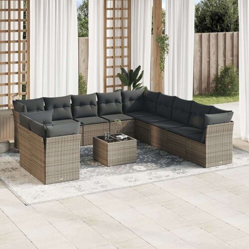 vidaXL 12-dijelni set vrtnih sofa od poliratana s jastucima sivi Cijene