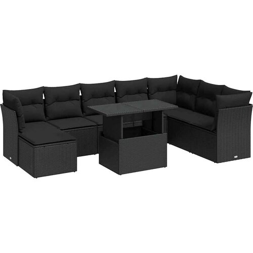  9-dijelni set vrtnih sofa s jastucima crni od poliratana Slike