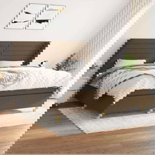  Box spring postelja z vzmetnico temno rjava 160x200 cm blago, (20930406) Cene