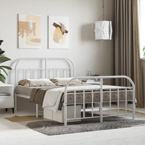 vidaXL Metalni okvir kreveta uzglavlje i podnožje bijeli 120x200 cm