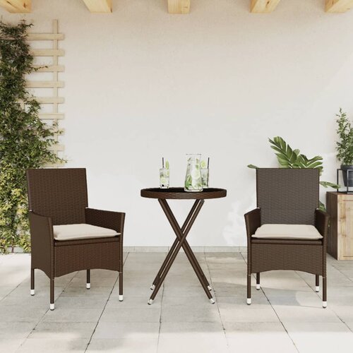 VidaXL 3-dijelni bistro set s jastucima smeđi od poliratana i stakla Slike