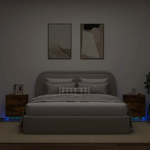 vidaXL Noćni ormarići s LED svjetlima 2 kom boja dimljenog hrasta