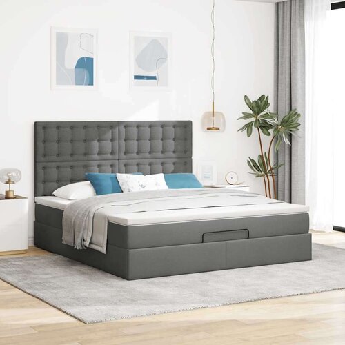 VidaXL Otomanski krevet s madracem tamnosivi 160x200cm od tkanine Slike
