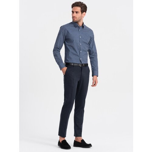 Ombre Men&amp;#039;s fine pattern SLIM FIT shirt - navy blue Slike