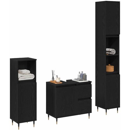  Set namje&amp;scaron;taja za kupaonicu 3 pcs Crni hrast 30 x 30 x 190 cm Slike
