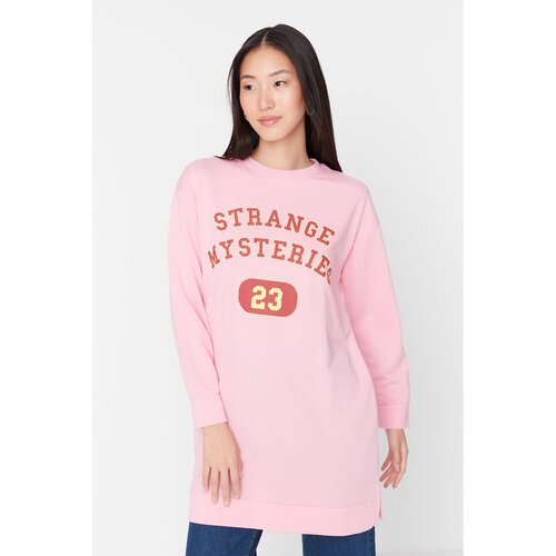 Trendyol Light Pink Printed Knitted Sweatshirt Cene