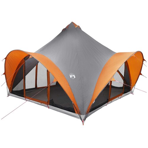 vidaXL Tipi šator s krovom Siva i narančasta 6 osoba Poliester i čelik - Siva i narančasta 400 x 400 x 320 cm Cene