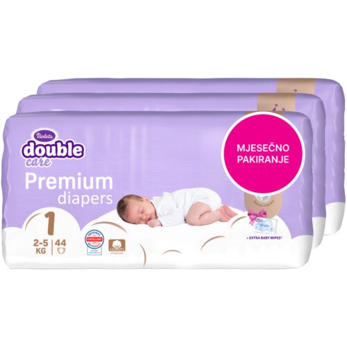 Violeta pelene PREMIUM COTTON Double Care sa maramicama Water veličina 1 newborn XXL 3pack, mjesečno pakiranje Slike