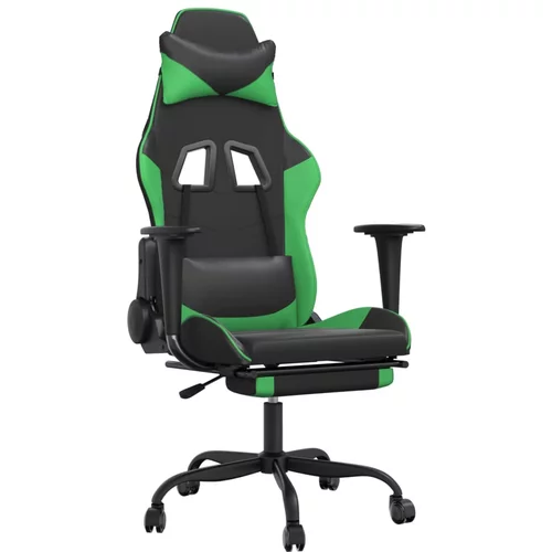 vidaXL Masažni gaming stol z oporo za noge črno in zeleno umetno usnje, (21152241)