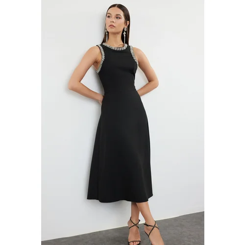 Trendyol Black A-Cut Woven Dress with Stone Accessories