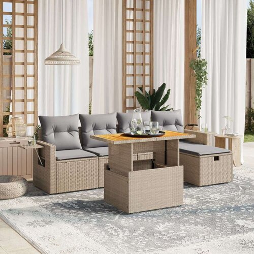 VidaXL 6-dijelni set vrtnih sofa s jastucima bež od poliratana Slike