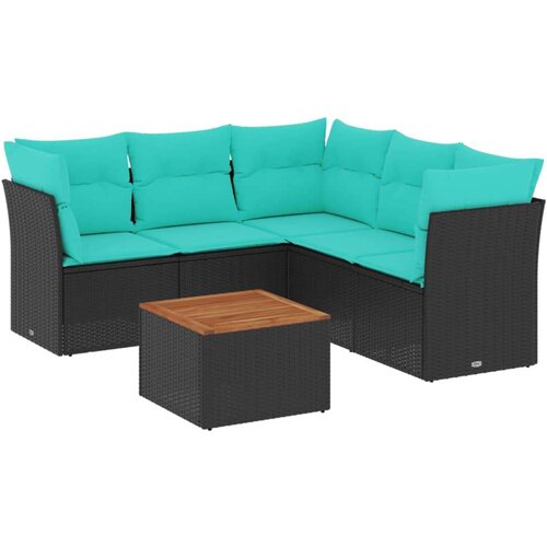  Vrtna garnitura - 6-dijelni set vrtnih sofa od poliratana s jastucima crni - Crna 3x kutna + stol + 2x srednja 1 Slike
