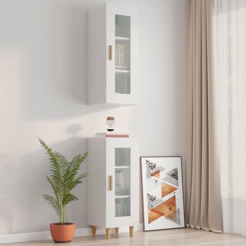 VidaXL Viseča stenska omarica visok sijaj bela 34,5x34x90 cm Slike