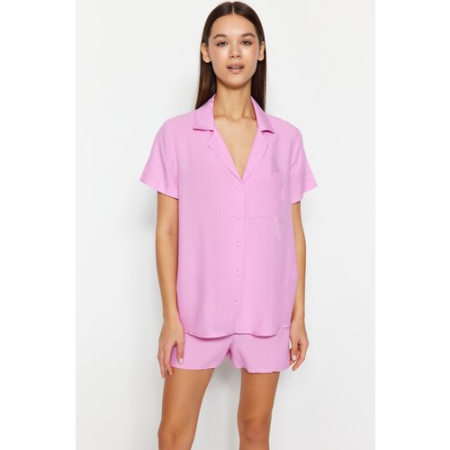 Trendyol Light Pink Viscose Shirt-Shorts Woven Pajama Set Slike
