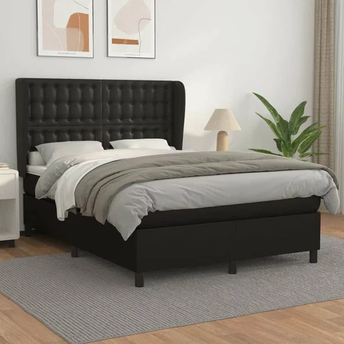  Box spring postelja z vzmetnico črn 140x190 cm umetno usnje, (20726534)