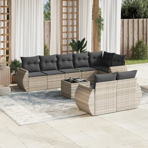 vidaXL 9-dijelni set vrtnih sofa od poliratana s jastucima svjetlosivi Cijene