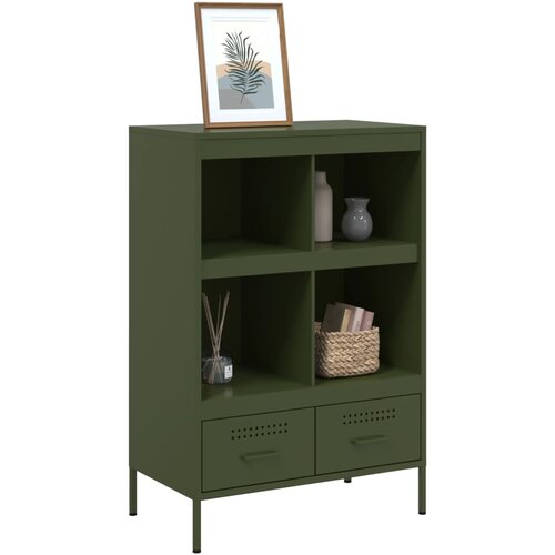  Visoka komoda maslinastozeleni 68x39x101,5 cm od čelika Slike