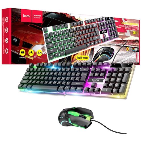 Hoco. Tipkovnica+mi&amp;scaron;, gaming set, RGB osvjetljenje, USB - GM11 Slike