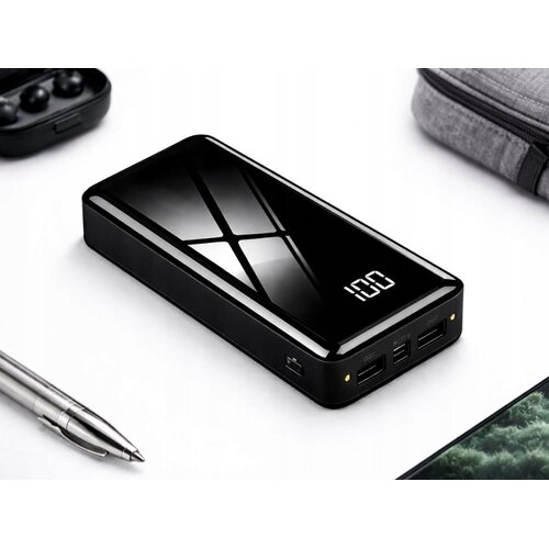  20000mAh prenosna baterija LED in 4x USB powerbank LCD črna Slike