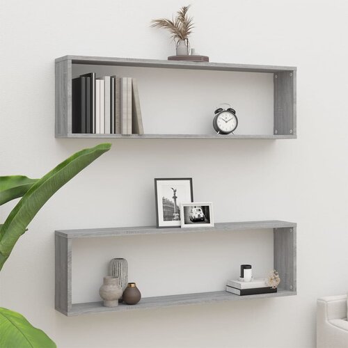 vidaXL Stenska kockasta polica 2 kosa siva sonoma 100x15x30 cm Cene