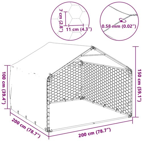  pseći boks s pokrovom 2x2x1,5 m pocinčani čelik Slike