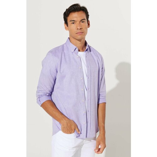 AC&Co / Altınyıldız Classics Men's Lilac Slim Fit Slim Fit Button Down Collar Cotton Dobby Linen Shirt Slike