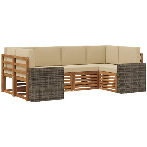 vidaXL Kotna sedežna garnitura 6 pcs Naravna in bež Poliester, (5000283639) Cene