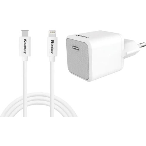 Sandberg Punjač 441-57 sa Lightning kablom, USB-C, 1 m, 20W, Beli Slike