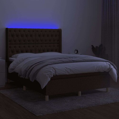  Krevet box spring s madracem LED tamnosmeđi 140x200 cm tkanina Slike