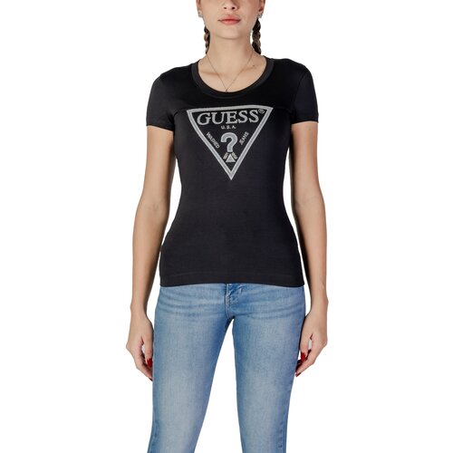 Guess Majice s kratkimi rokavi SS CN SHINY TRIANGLE W5RI11 J1314 Črna Cene