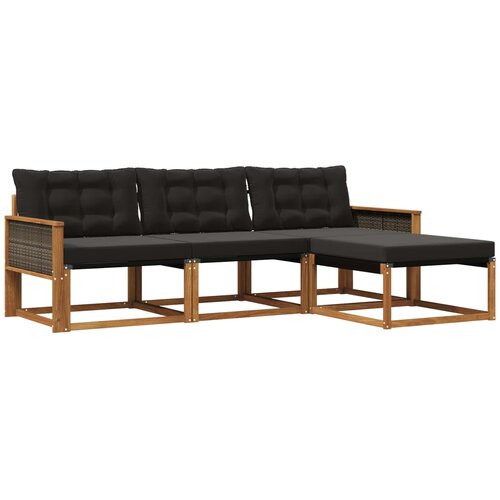 vidaXL Zunanja garnitura za sedenje z blazino 4 pcs Naravna in črna, (5000273616) Cene