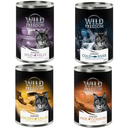 Wild Freedom 10% popusta! Mješovito pakiranje mokra hrana - 6 x 400 g Sterilised: 2xčista piletina, 2xcrni bakalar, 1xkunić, 1xpačetina