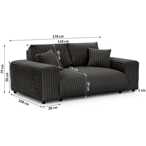 Ropez Temno siva sedežna garnitura iz rebrastega žameta 178 cm Justin &amp;ndash; Slike