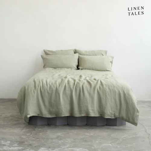 Linen Tales Svetlo zelena lanena posteljnina za zakonsko posteljo 200x200 cm – Linen Tales