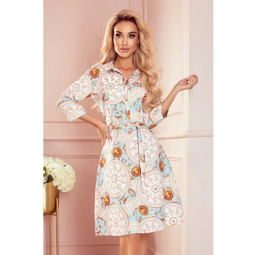 NUMOCO 286-4 SANDY Flared shirt dress - WHITE AND GOLDEN CIRCLES