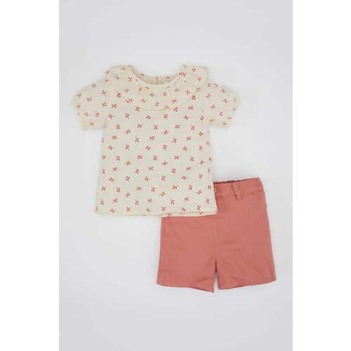 Defacto Baby Girl Floral Crinkle Blouse Shorts 2 Piece Set Slike