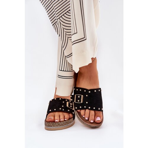 Boto Women's Platform Sandals With Buckle And Studs Black Nusithia Cene