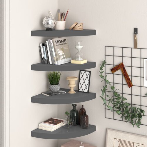 vidaXL Kotne police 4 kosi visok sijaj sive 35x35x3,8 cm MDF Cene