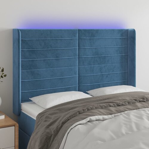 The Living Store led posteljno vzglavje temno modro 147x16x118/128 cm žamet - led vzglavje, (21487899) Slike