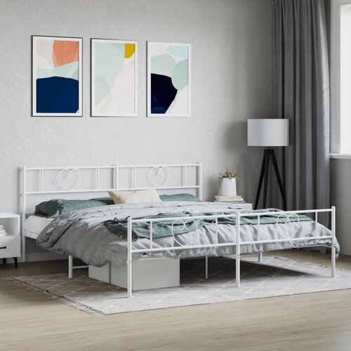  The Living Store Kovinski posteljni okvir z vzglavjem in vznožjem bel 183x213 cm - Posteljni Okvir, (21501647) Cene