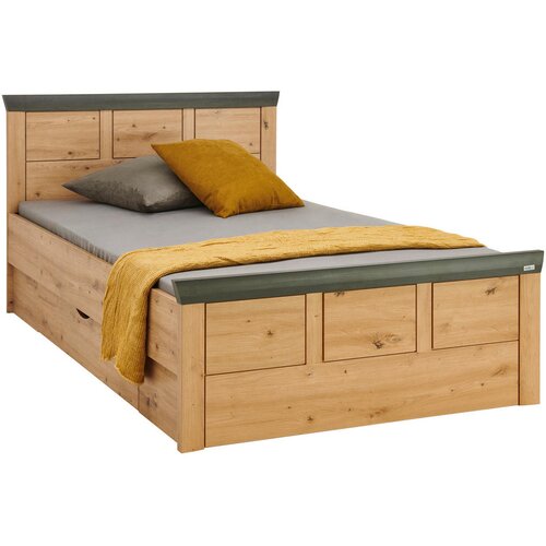 Hom`in postelja 200 cm x 120 cm , leseni material barve hrasta, temno siva Slike