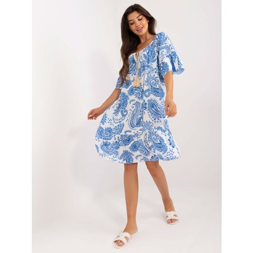 Fashion Hunters White and navy blue summer dress with patterns Slike