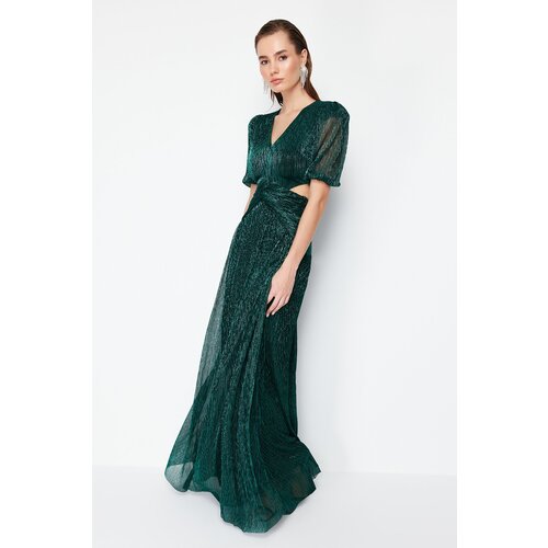 Trendyol Green Straight Fitted Knitted Long Evening & Graduation Dress Slike